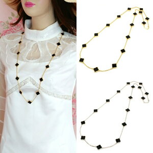 クローバー ネックレス ロングネックレス 黄金花16花両面 フラワーネックレス オニキスカラー黒 モチーフ トラベルジュエリー ジュエリー アクセサリー ギフト 送料無料 レディース フォー