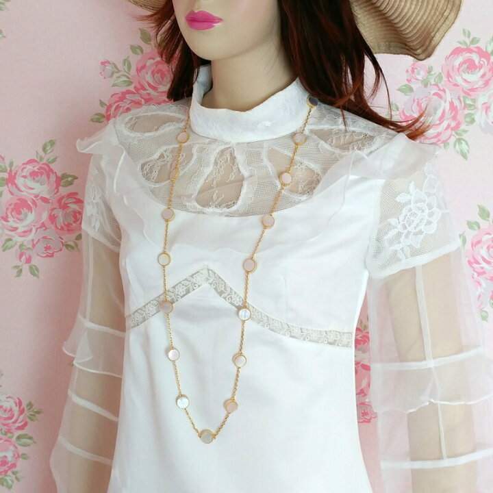 楽天市場】フラワーネックレス ロングネックレス 白蝶貝 お花 シェル 
