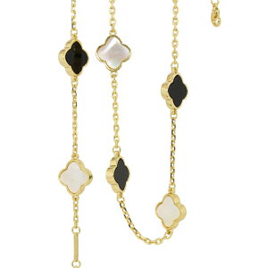 クローバー ロングネックレス 黄金花16花カラーコンビ (8白蝶貝8黒)両面 ネックレス フラワー モチーフ シェル マザーオブパール ギフト 送料無料 レディース フォーマル 高見え プレゼント