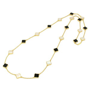 クローバー ロングネックレス 黄金花20花カラーコンビ クローバー (10白蝶貝10黒)両面 ネックレス フラワー モチーフ シェル マザーオブパール ギフト 送料無料 天然石 レディース フォーマル