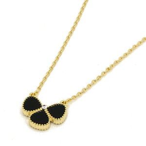 フラワーネックレス クローバー ネックレス 三つ葉1花 オニキスカラー両面黒 キュービックジルコニア モチーフ ジュエリー アクセサリー トラベルジュエリー ギフト 送料無料 レディース