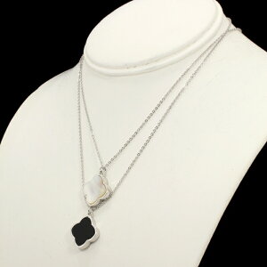 リバーシブルネックレス 黄金花1花 少し大きめ18mm 白蝶貝 シェル&オニキスカラー 黒 クローバー フラワーモチーフ マザーオブパール ブランド トラベルジュエリー 送料無料 天然石 レディー