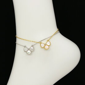 クローバー アンクレット 白蝶貝 シェル フラワー 1花両面 キュービックジルコニア モチーフ マザーオブパール ギフト 送料無料 天然石 三つ葉 レディース フォーマル 高見え プレゼント おすすめ 人気 かわいい ◆