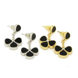 クローバー フラワーピアス ロングピアス 三つ葉1花 オニキスカラー両面黒 ピアス キュービックジルコニア クローバーピアス モチーフ トラベルジュエリー ギフト 送料無料 プレゼント おすすめ 人気 かわいい ◆