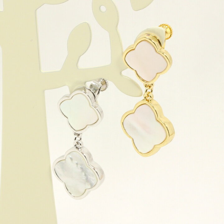 楽天市場】クローバー イヤリング シェル フラワー 白蝶貝 黄金花2花 