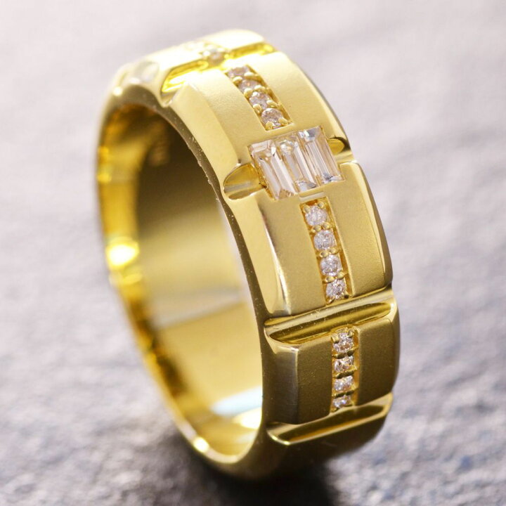 楽天市場】指輪 メンズリング 18金 K18 18K バゲットカット  