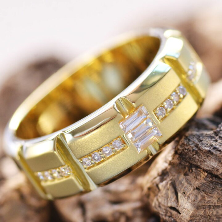 楽天市場】指輪 メンズリング 18金 K18 18K バゲットカット  