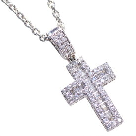 【マラソン限定★10%OFFクーポン!】ネックレス メンズ K18WG 18金 ホワイトゴールド バゲットカット ダイヤモンド クロス 十字架 50cm アズキチェーン付き メンズペンダント 刻印入り 鑑別書付き プレゼント ギフト 【動画あり】【人気アイテム】