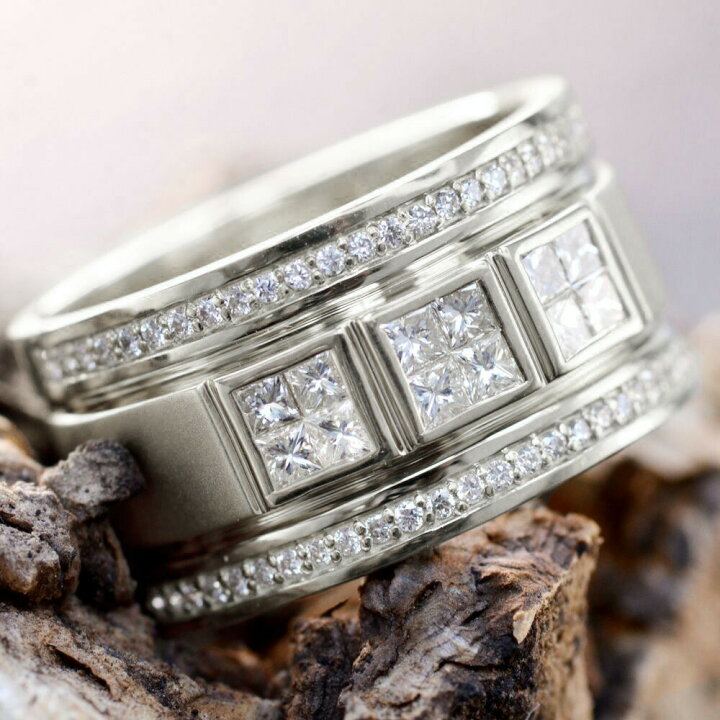 楽天市場】指輪 メンズリング K18WG 18金 プリンセスカット  