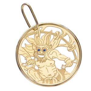 ペンダントトップ メンズ 18金 K18 18K サファイア 雷神 ペンダントヘッド イエローゴールド トップ ネックレストップ 日本製 刻印入り カラーストーン大きめ シンプル プレゼント ギフト