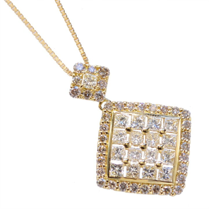 楽天市場】ダイヤモンド ネックレス 18金 K18 18K プリンセスカット 