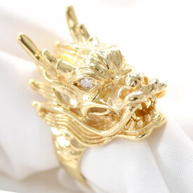 指輪 メンズリング 18金 K18 18K ダイヤモンド ドラゴン メンズ リング 龍 イエローゴールド 幅広 男性 日本製 刻印入り 鑑別書付き ごつい 太め【動画あり】 シンプル 30代 40代 50代