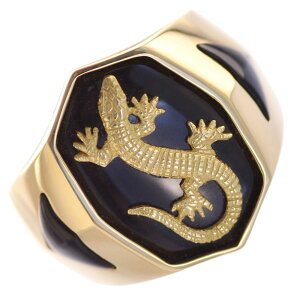 指輪 印台 メンズリング 18金 K18 18K オニキス イエローゴールド トカゲモチーフ 男性 幅広 日本製 刻印入り 鑑別書付き カラーストーン シンプル 30代 40代 50代