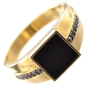 18金 印台 リング 指輪 メンズリング K18 18K オニキス ブラックダイヤモンド シグネットリング イエローゴールド 男性 日本製 刻印入り 鑑別書付き カラーストーン シンプル 30代 40代 50代 【人
