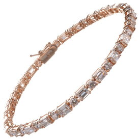 ブレスレット メンズ 18金 K18PG エメラルドカット ラウンドブリリアントカット ダイヤモンド テニスブレスレット ピンクゴールド レディース ジェンダーレスジュエリー 日本製 刻印入り 鑑別書付き シンプル プレゼント ギフト