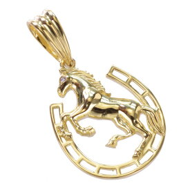 【マラソン同時開催★10%OFFクーポン】ペンダントトップ メンズ K18 18K 18金 イエローゴールド ダイヤモンド 馬 馬蹄 ホースシュー ペンダントヘッド 日本製 刻印入り 鑑別書付き 大きめ シンプル プレゼント ギフト