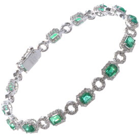 ブレスレット プラチナ ダイヤモンド Pt900 エメラルド レディース ユニセックス ジェンダーレスジュエリー 18cm シンプル 日本製 刻印入り 鑑別書付き プレゼント ギフト