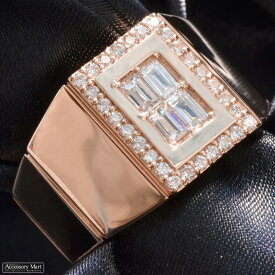 18金 印台 リング 指輪 メンズリング K18PG 18K バゲットカット ダイヤモンド シグネットリング ピンクゴールド 男性 日本製 刻印入り 鑑別書付き ごつい 太め 幅広 30代 40代 50代