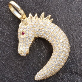 【ポイント10倍】ペンダントトップ メンズ 18金 K18 18K 馬 ホース ダイヤモンド ルビー ペンダントヘッド ネックレストップ イエローゴールド 男性用 刻印入り 大きめ シンプル プレゼント ギフト