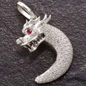 ペンダントトップ メンズ 18金 K18WG 18K ドラゴン 龍 ダイヤモンド ルビー ペンダントヘッド ネックレストップ ホワイトゴールド 男性用 刻印入り 大きめ シンプル プレゼント ギフト