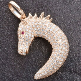 【ポイント10倍】ペンダントトップ メンズ 18金 K18PG 18K 馬 ホース ダイヤモンド ルビー ペンダントヘッド ネックレストップ ピンクゴールド 男性用 刻印入り 大きめ シンプル プレゼント ギフト