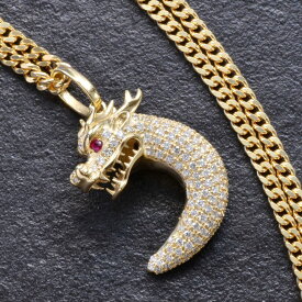 ネックレス メンズ K18 18K 18金 ダイヤモンド ルビー 龍 ドラゴン ペンダント イエローゴールド 徳力 10g 50cm 喜平チェーン 刻印入り 鑑別書付き プレゼント ギフト