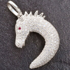 【ポイント10倍】ペンダントトップ メンズ 18金 K18WG 18K 馬 ホース ダイヤモンド ルビー ペンダントヘッド ネックレストップ ホワイトゴールド 男性用 刻印入り 大きめ シンプル プレゼント ギフト