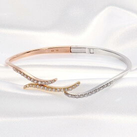 バングル K18 レディース 18金 ゴールド ホワイトゴールド ピンクゴールド トリニティ ダイヤモンド パヴェ 日本製 刻印入り 鑑別書付き