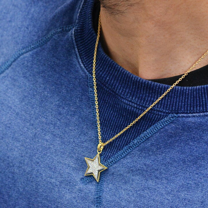 楽天市場 ネックレス メンズ 18金 プラチナ ダイヤモンド K18 18k ゴールド スター 星 男性用 パヴェ 日本製 刻印入り 鑑別書付き 人気アイテム アクセサリーマート