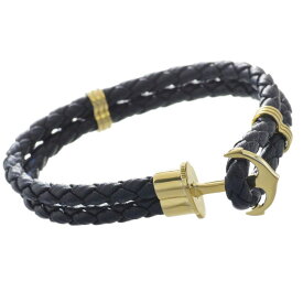 ブレスレット メンズ 18金 ゴールド K18 18K 18K アンカー 錨 マリン 編み込み 2連 レザー ネイビー 20cm 日本製 長さ指定作成可能 男性用 地金 シンプル プレゼント ギフト 【人気アイテム】