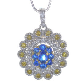 ネックレス レディース アウイナイト イエローダイヤモンド ネックレス プラチナ Pt950 18金 K18 18K ゴールド ミル打ちネックレス 刻印入り 鑑別書付き カラーストーン