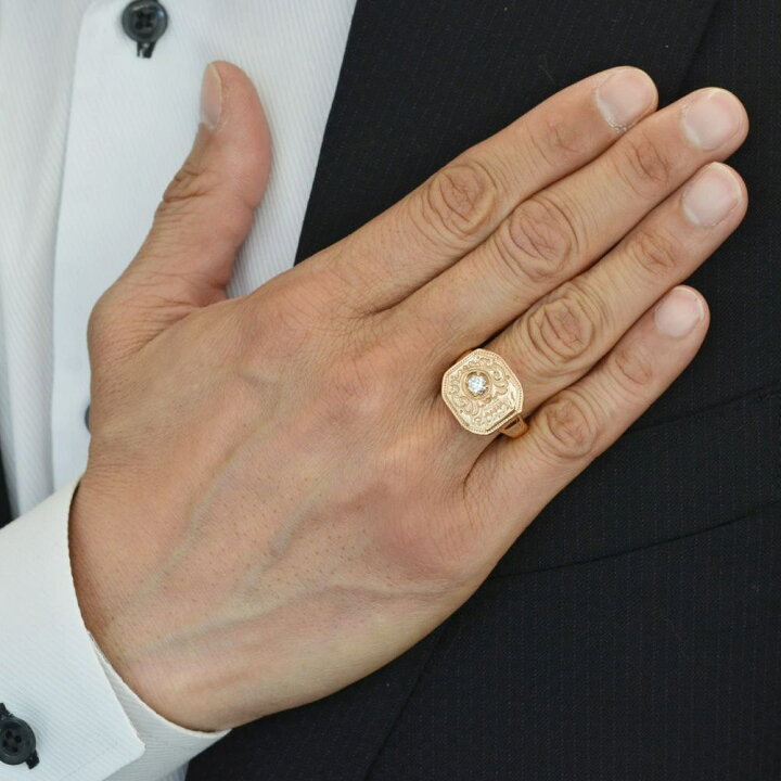 楽天市場】18金 印台 リング 指輪 メンズリング K18 ピンクゴールド  