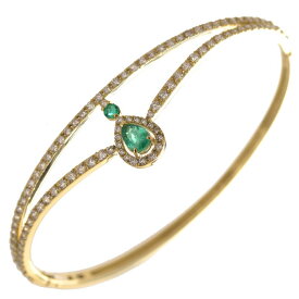 バングル K18 18金 ゴールド エメラルド ダイヤモンド パヴェ ペアシェイプ 2連バングル レディース カラーストーン 刻印入り 鑑別書付き