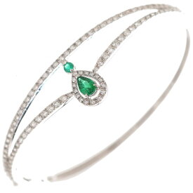 バングル K18 18金 ホワイトゴールド エメラルド ダイヤモンド パヴェ ペアシェイプ 2連バングル レディース カラーストーン 刻印入り 鑑別書付き