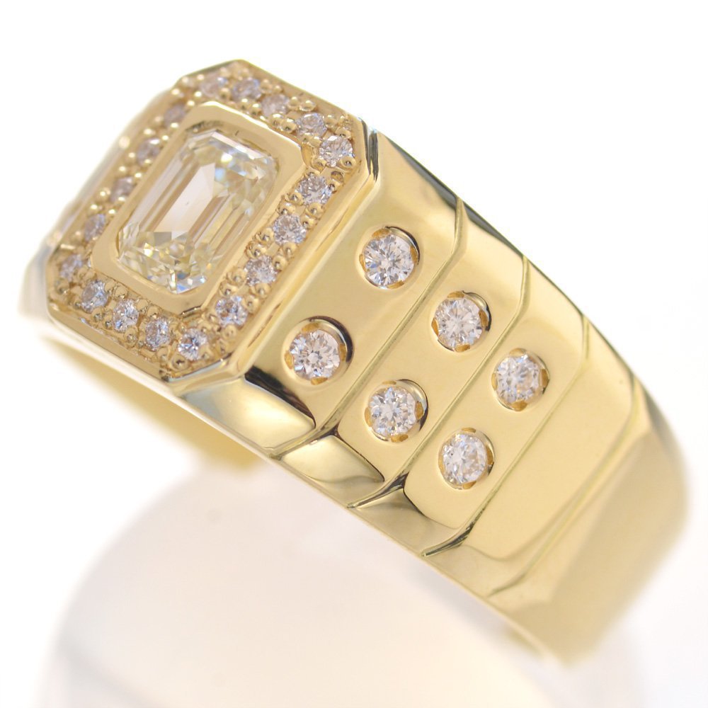 指輪 メンズリング 18金 K18 印台 ゴールド ダイヤモンド メンズ リング 男性 エメラルドカット 幅広 中央宝石研究所 一粒ダイヤ 日本製  刻印入り ごつい 太め【人気アイテム】 | アクセサリーマート