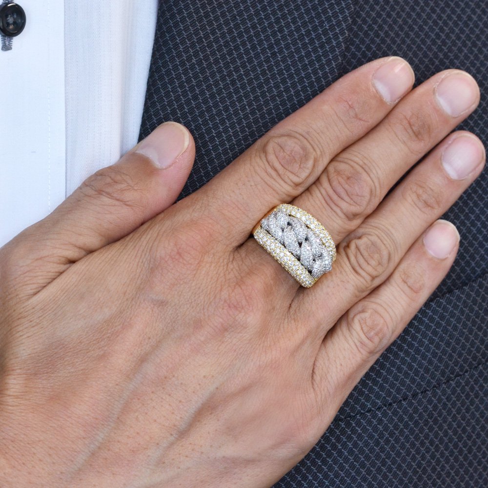 指輪 メンズリング 18金 K18 喜平リング ゴールド プラチナ Pt950 コンビ ダイヤモンド 2カラット パヴェ メンズ リング 男性 幅広  日本製 刻印入り ごつい 太め【人気アイテム】 | アクセサリーマート