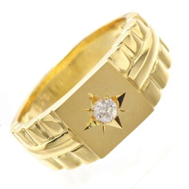 【マラソン限定★10%OFFクーポン!】指輪 メンズリング 18金 K18 18K ダイヤモンド 印台 後光留め イエローゴールド シグネットリング ごつい 太め 日本製 刻印入り 鑑別書付き シンプル 30代 40代 50代 【人気アイテム】