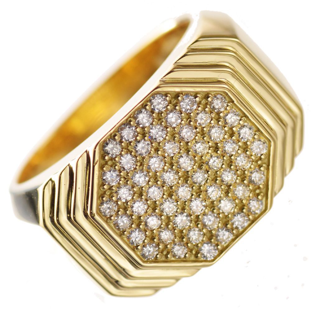 18金 印台 リング K18 指輪 ダイヤモンド メンズリング ゴールド 幅広 パヴェ 男性用 日本製 刻印入り ごつい 太め 鑑別書付き シグネット リング 指輪・リング