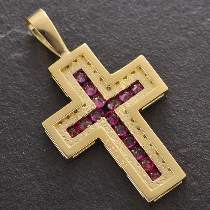 18金 クロス ペンダントトップ メンズ K18 シトリン ダイヤモンド  