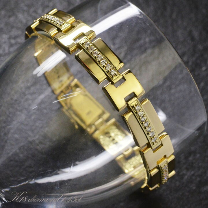 楽天市場 18金 ブレスレット メンズ ダイヤモンド K18 イエローゴールド 44g cm 日本製 刻印入り 鑑別書付き 男性用 地金 人気アイテム アクセサリーマート