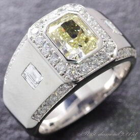 プラチナ リング メンズ 指輪 印台 2カラット ダイヤモンド メンズリング エメラルドカット 幅広 指輪 Pt950 男性用 日本製 刻印入り ごつい 太め