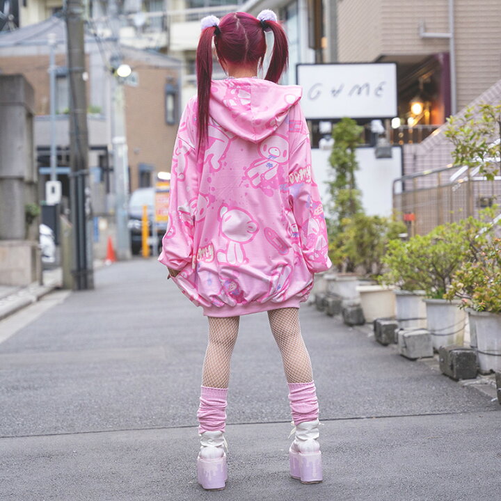 楽天市場 パステルグル ミ Zip パーカー 長袖 原宿 原宿系 病みかわいい 病みかわ ゆめかわいい ファンシー キュート デコラ ファッション グロかわ レディース 個性的 派手カワ グル ミ コラボ ロゴ ピンク 総柄 ビッグシルエット 大きいサイズ Acdcrag Acdc