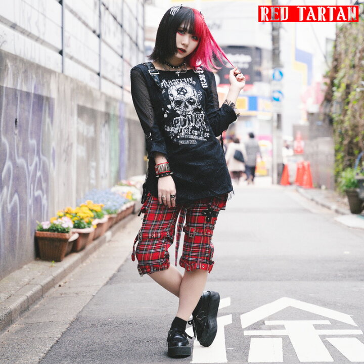 楽天市場 クロスzipパンツ ボンテージパンツ パンツ 7分丈 8分丈 パンク ロック ファッション V系 原宿 原宿系 レディース スキニー 細身 タータンチェック チェック 赤タータン モード かっこいい クール ダンス 衣装 ヒップホップ 黒 赤 Zip ベルト 退廃的 Acdcrag