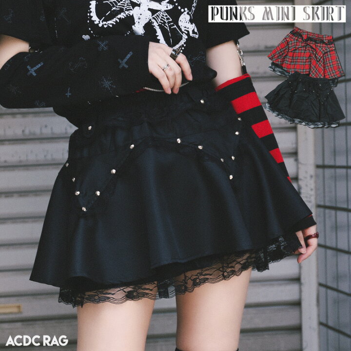 楽天市場 99スカート パンク ロック ファッション V系 ヴィジュアル系 原宿 原宿系 スカート ミニスカート チェック タータンチェック 赤タータン ミニスカ バンギャ 個性的 派手カワ ダンス 衣装 ダンス衣装 コスプレ 制服 黒 ブラック Acdc Rag メール便可 Acdc