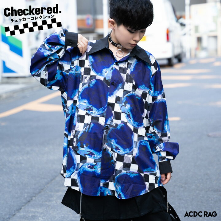 楽天市場 Cアップル シャツ 長袖 パンク ロック V系 ファッション バンギャ 原宿系 原宿 病み 病みかわいい 派手カワ 個性的 リンゴ 林檎 チェック 市松模様 レディース メンズ ビッグシルエット オーバーサイズ 大きいサイズ ブラック ブルー Acdcrag メール便可