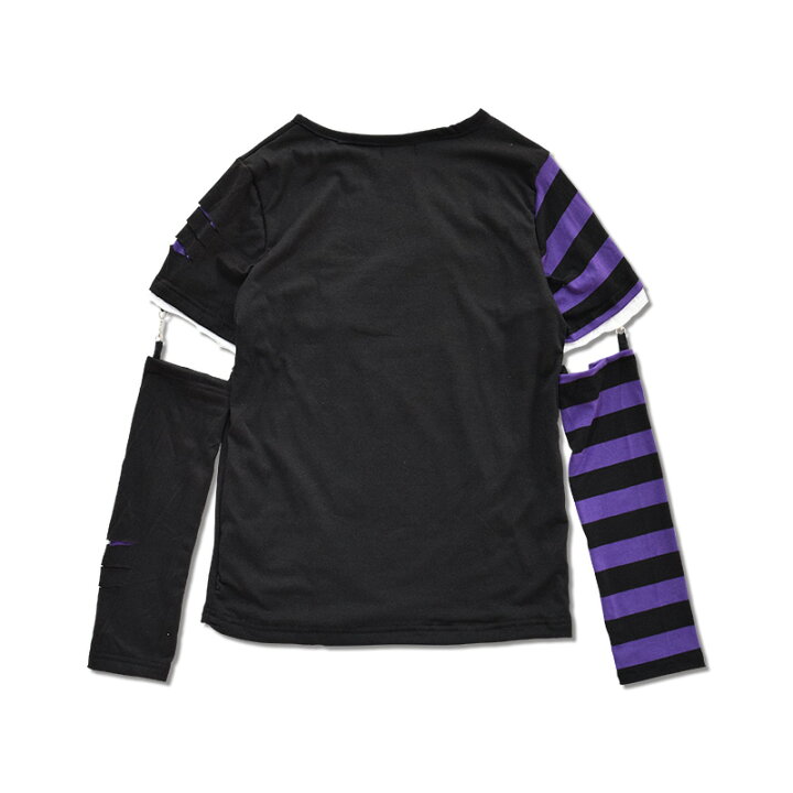 ご購入者様決定[EXOCET]ボーダーラメロングTシャツ黒紫 ロンT 長袖 