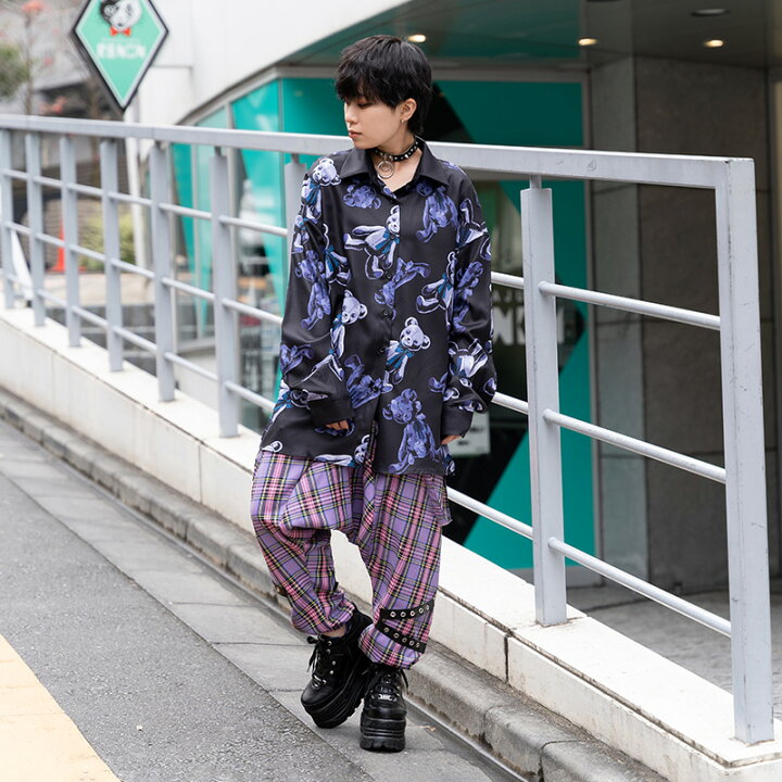 楽天市場 Pぼろベア シャツ 原宿系 ファッション レディース メンズ パンク ロック V系 ライブ衣装 病み 病みかわいい 長袖 オーバーサイズ 大きいサイズ 個性的 派手カワ テディ クマ 黒 総柄 ドラッグハニー Dxmouve ドゥモーヴェ Acdc Rag 原宿竹下通り店