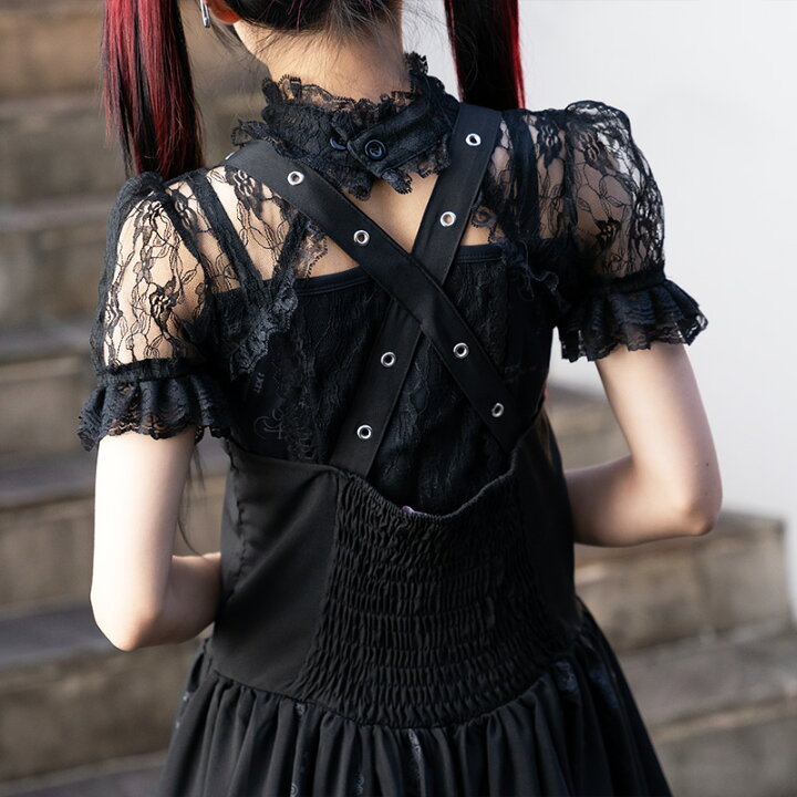楽天市場 クロスワンピース ゴスロリ ワンピース 黒 ドレス 衣装 服 ゴシック ロリータ ゴス パンク ロック V系 バンギャ 変形 総柄 原宿 原宿系 ファッション レディース メイド コスチューム コスプレ ブラック Acdc Rag Acdc Rag 原宿竹下通り店