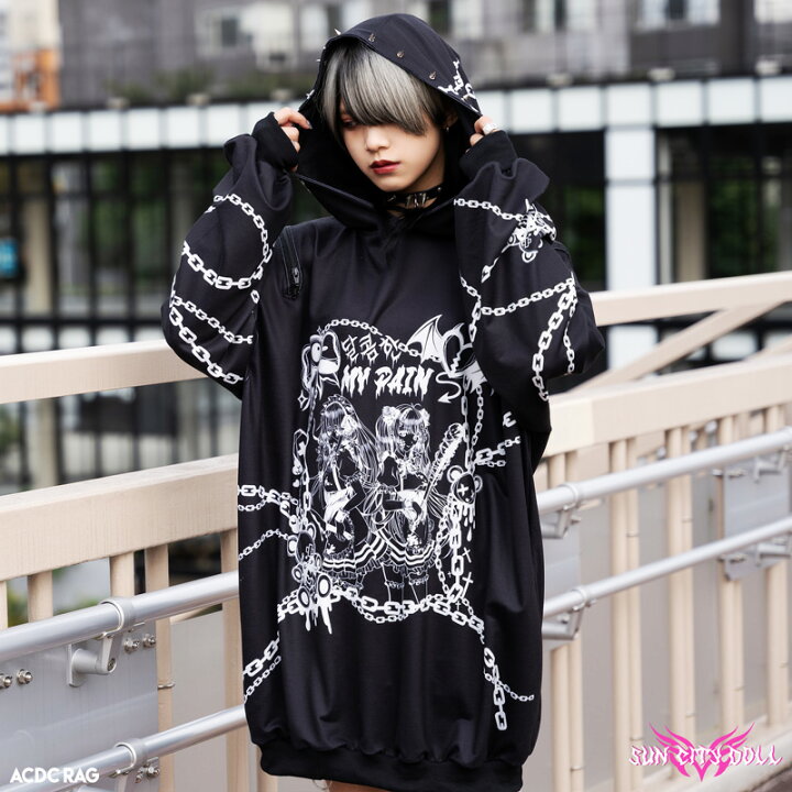 楽天市場 Sweet My Pain パーカー ブラック 原宿系 韓国 ファッション 長袖 パンク ロック V系 病み 病みかわいい 大きいサイズ レディース メンズ ダンス衣装 衣装 派手カワ イラスト スタッズ 羽 羽根 悪魔 かわいい 個性的 黒 Acdcrag Acdc Rag