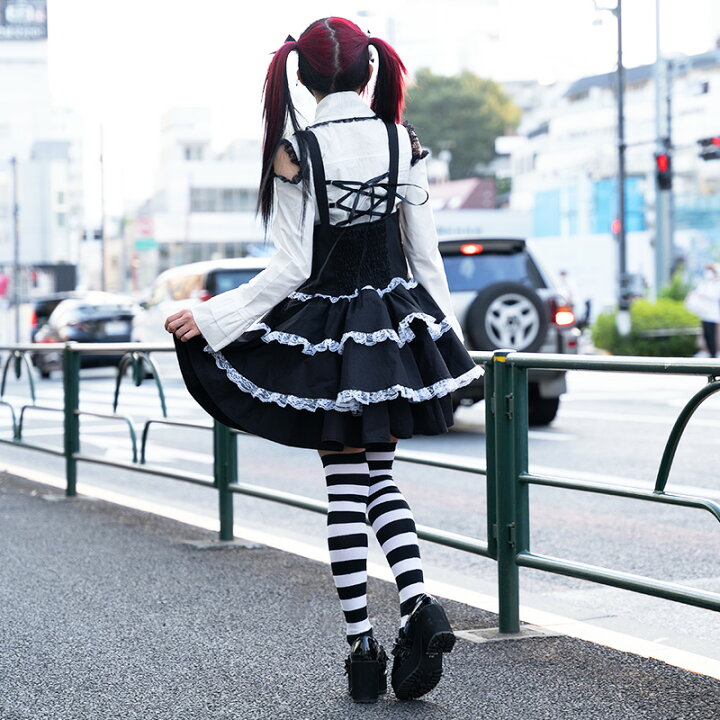 楽天市場 3ジャンパースカート ゴスロリ ワンピース ジャンスカ ジャンパースカート 黒 ドレス 衣装 服 ゴシック ロリータ ゴス パンク ロック V系 バンギャ スカート 原宿 原宿系 ファッション レディース メイド コスチューム コスプレ レース ブラック Acdc Rag